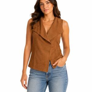 MARFINNO Women’s Brown Sleeveless Faux Suede Draped Open Front Vest Size PP XXS